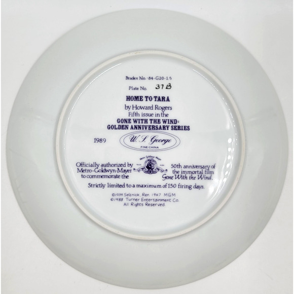 Gone with the Wind Collector Plate Home To Tara Scarlett Rhett 1989 with Box - Picture 5 of 7